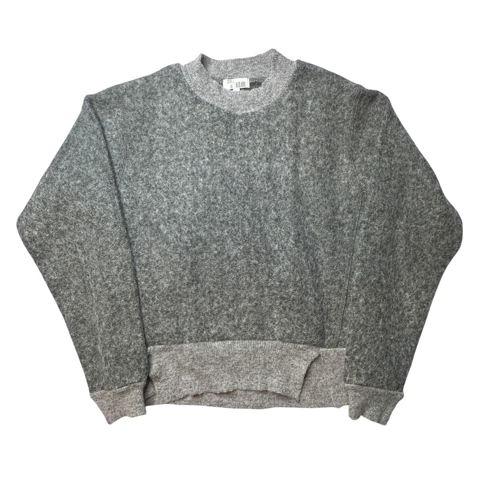 Trim & Tailor Sweater Women XS Gray Wool Blend Crewneck Fuzzy Ribbed Knit Trim